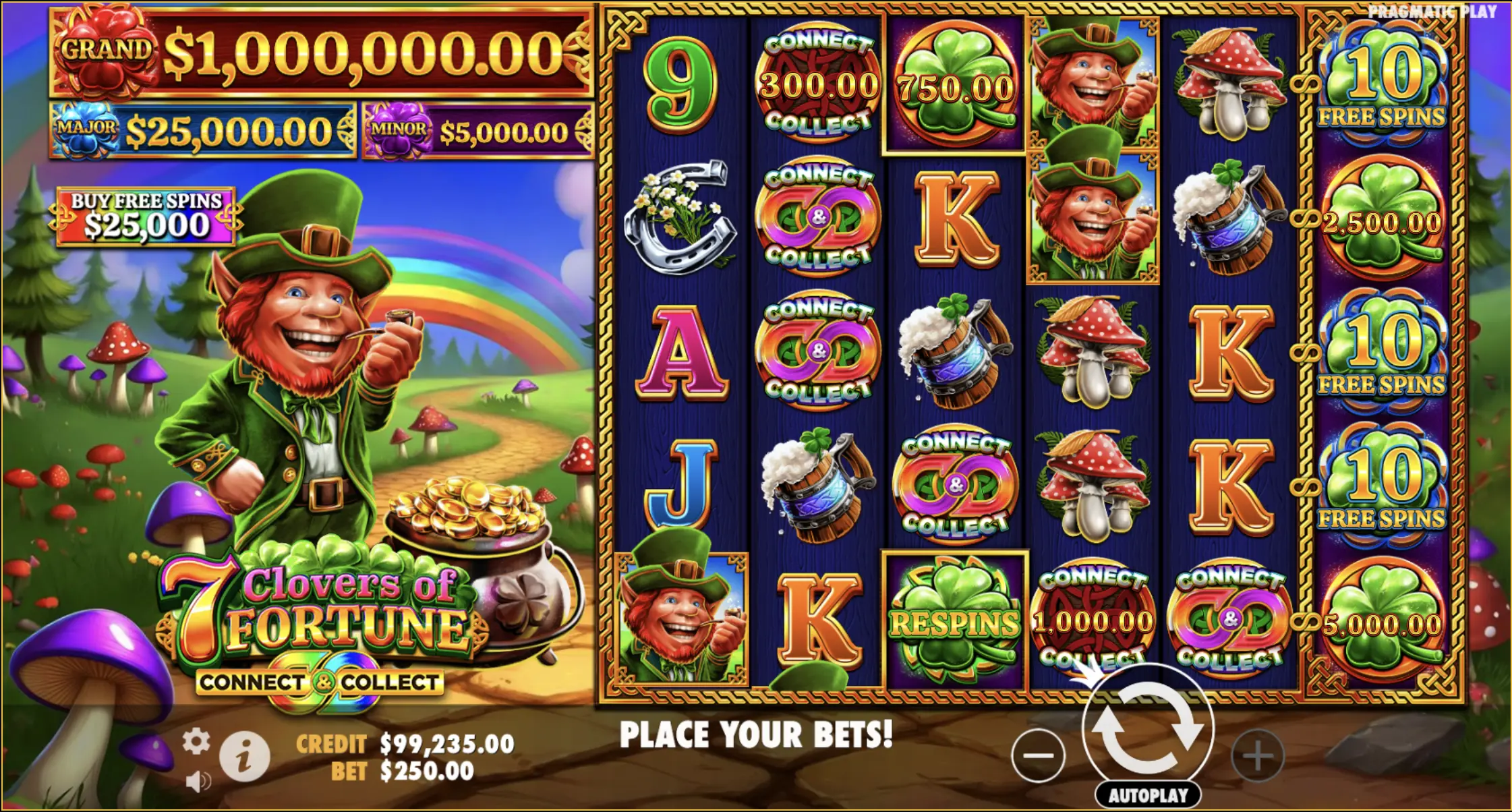 Play 7 Clovers of Fortune bonuses